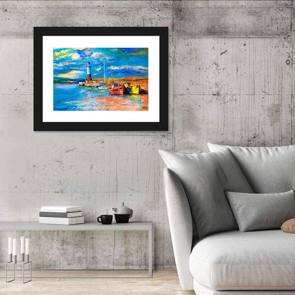 Lighthouse Harbor Sunset Wall Art
