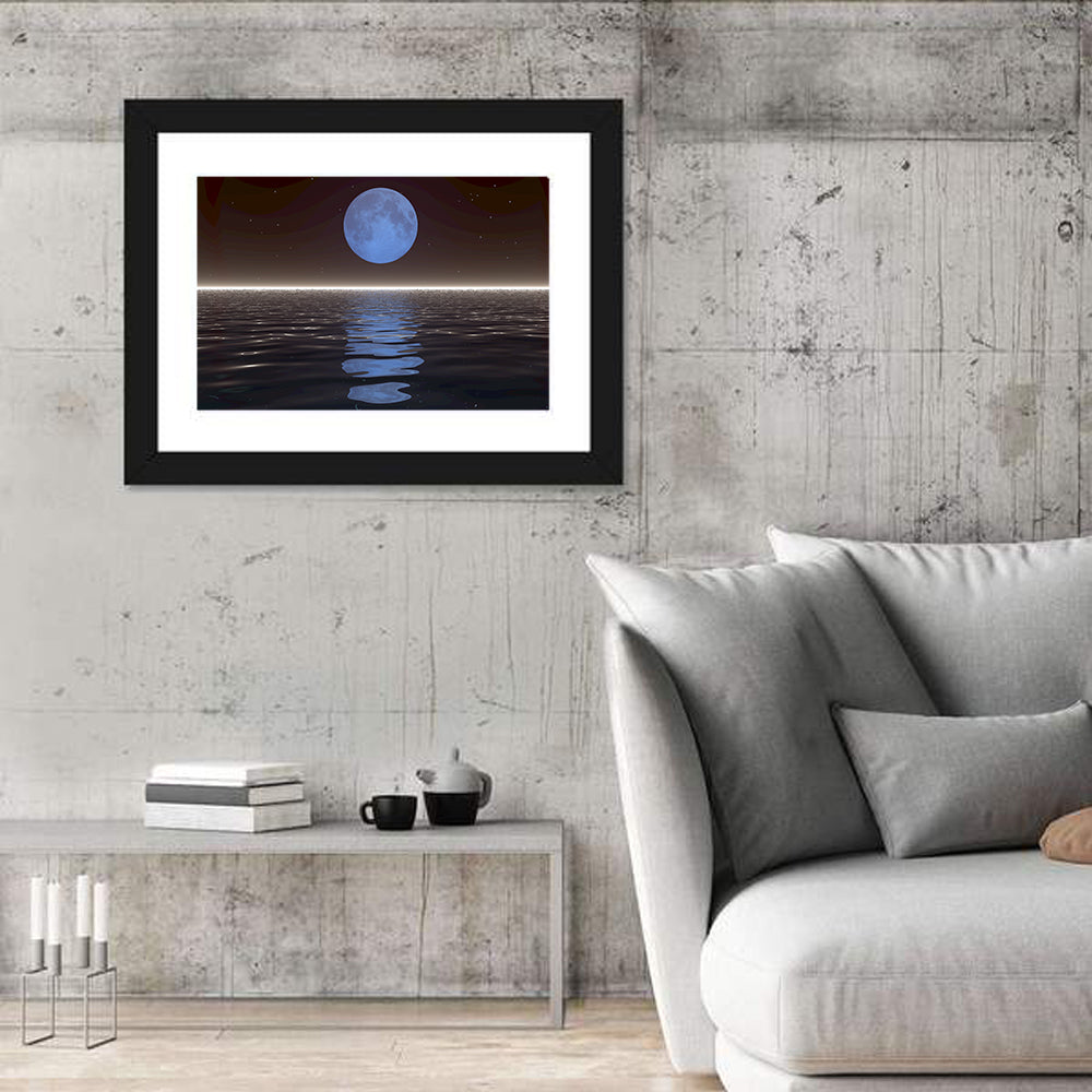 Surreal Moonset Over Reflective Sea Wall Art