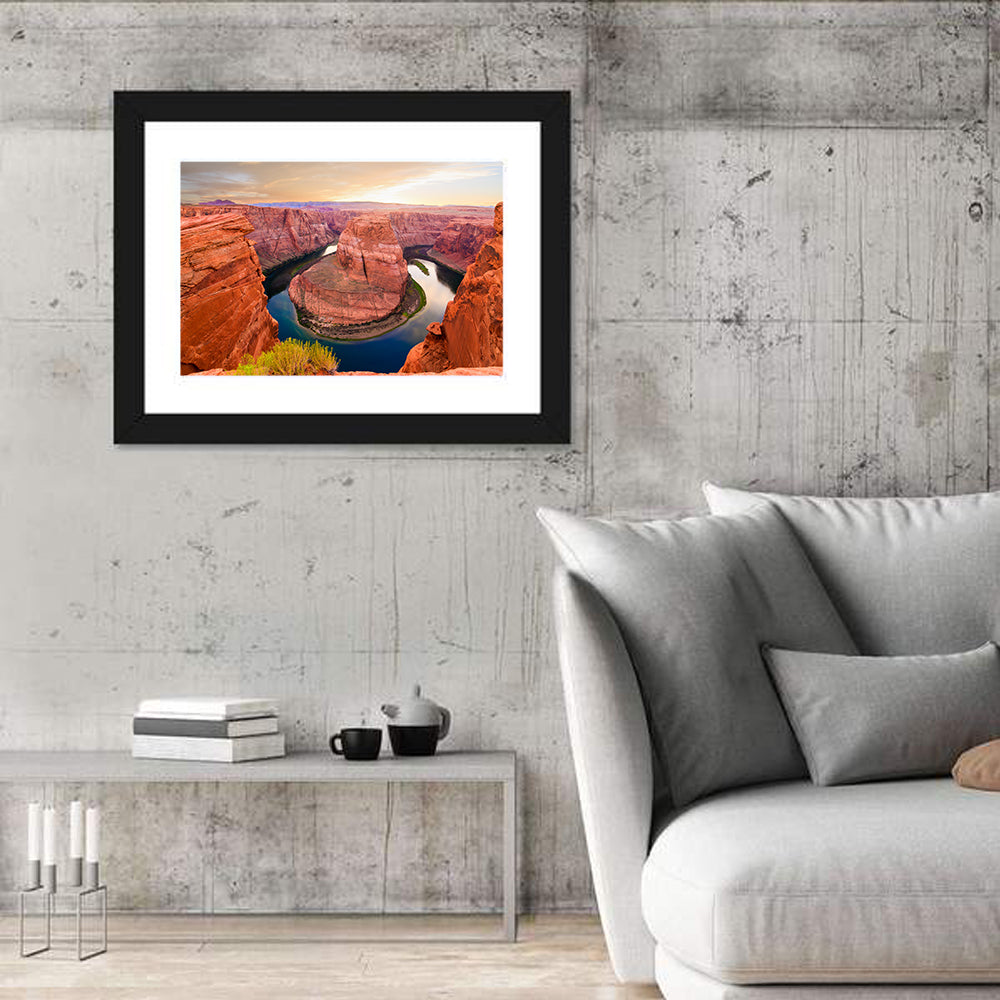 Horseshoe Bend at Golden Hour Wall Art in a room, landscape
