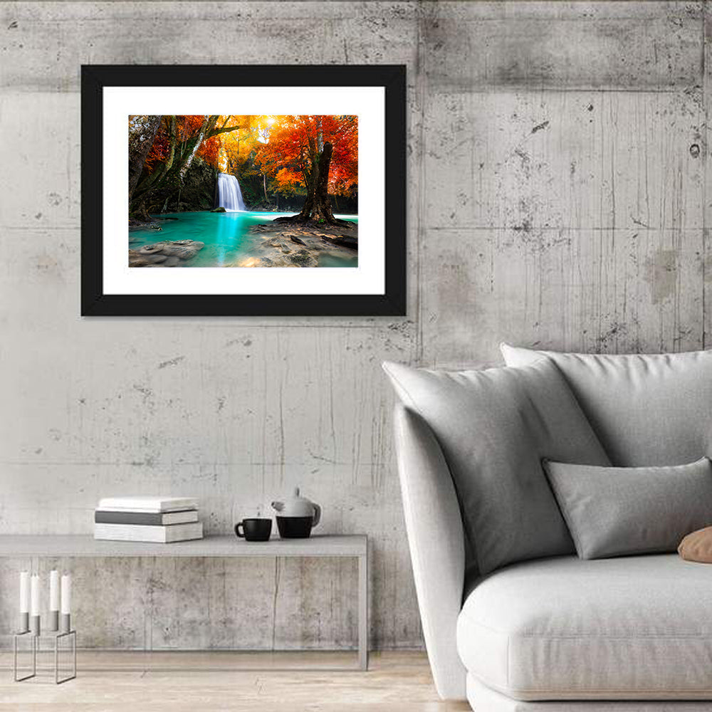 Autumn Forest Waterfall, Thailand Wall Art in a room, landscape