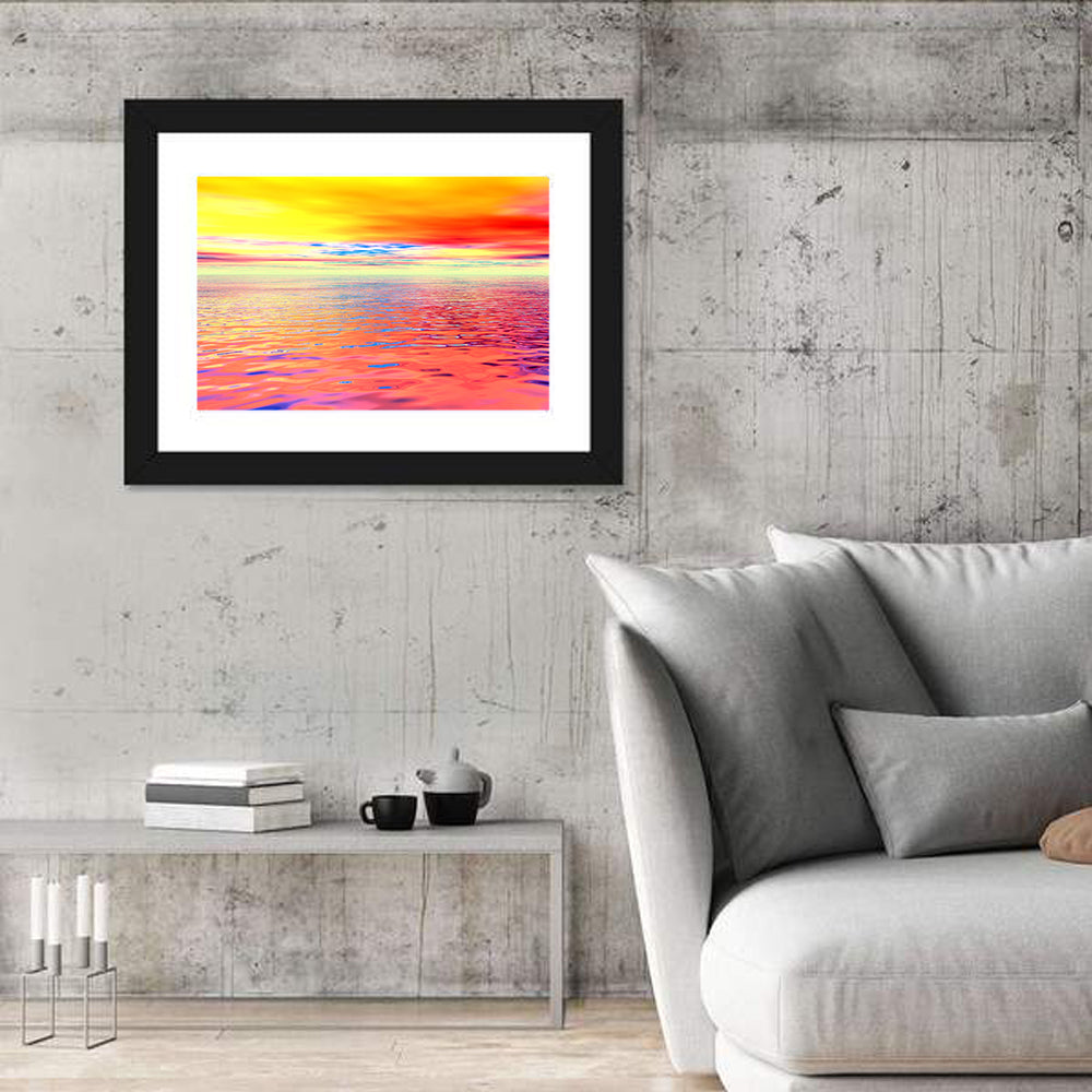Surreal Ocean Sunset Illustration Wall Art