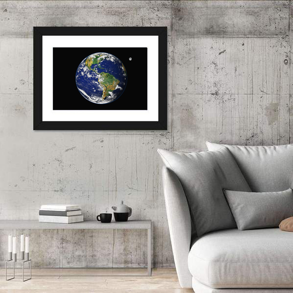 America from Space with Moon Wall Art