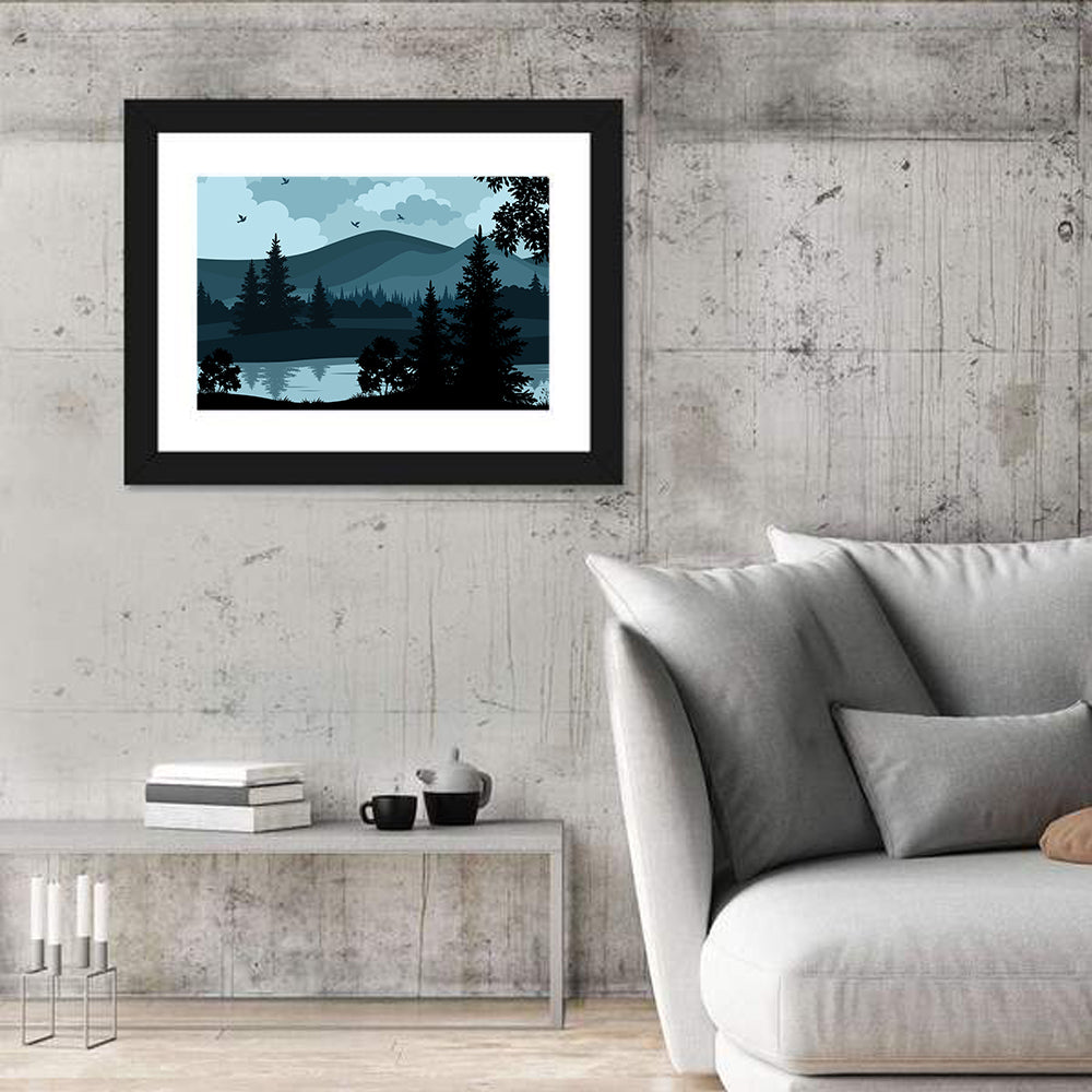 Flying Birds Over Mountain Lake Wall Art