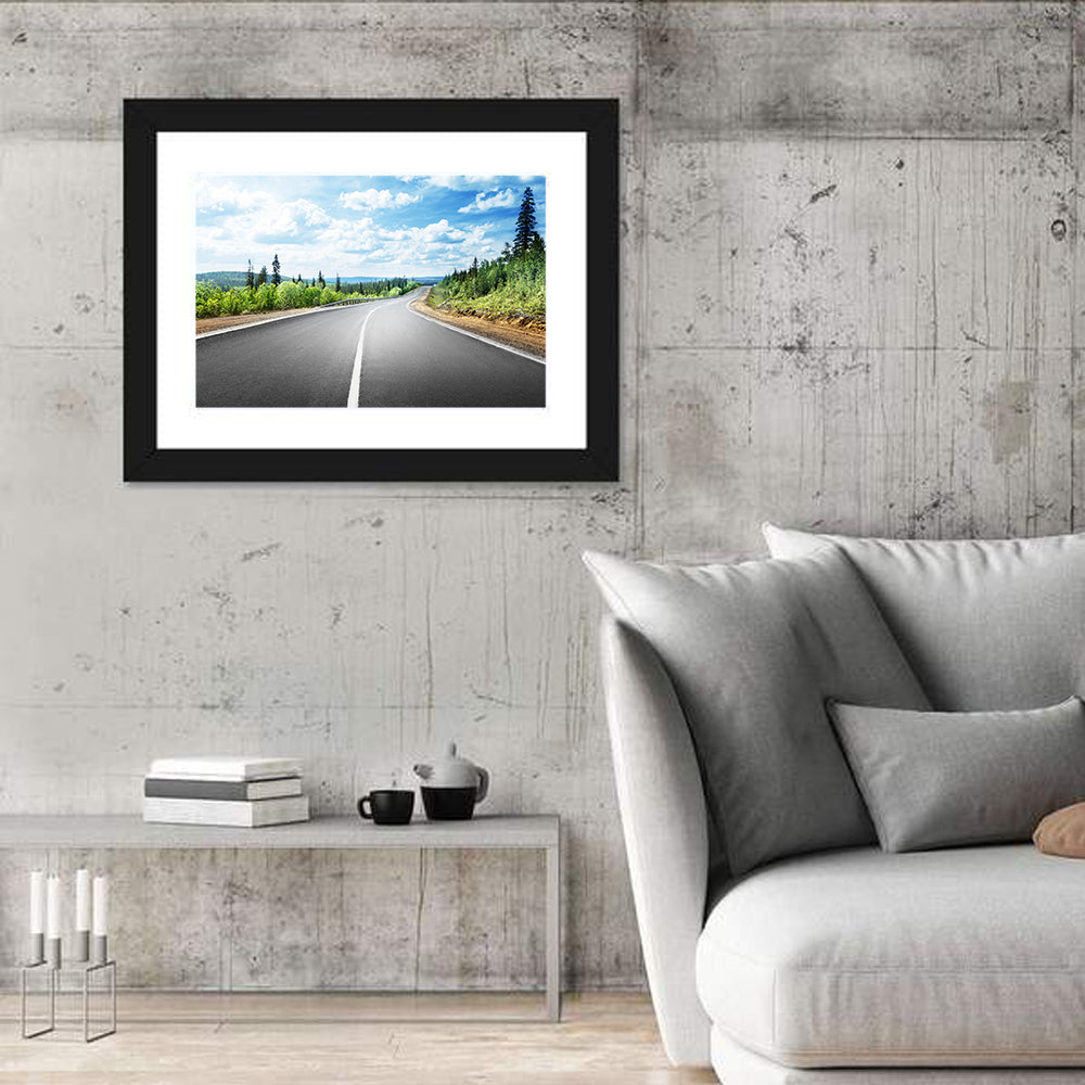 Road to Mountain Horizon Wall Art in a room, landscape