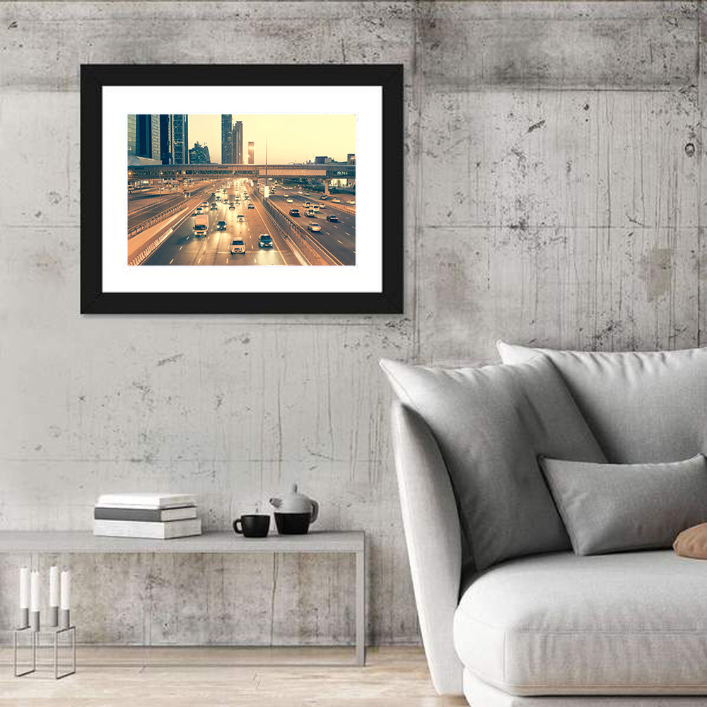 Sheikh Zayed Road Dubai Wall Art in a room, landscape