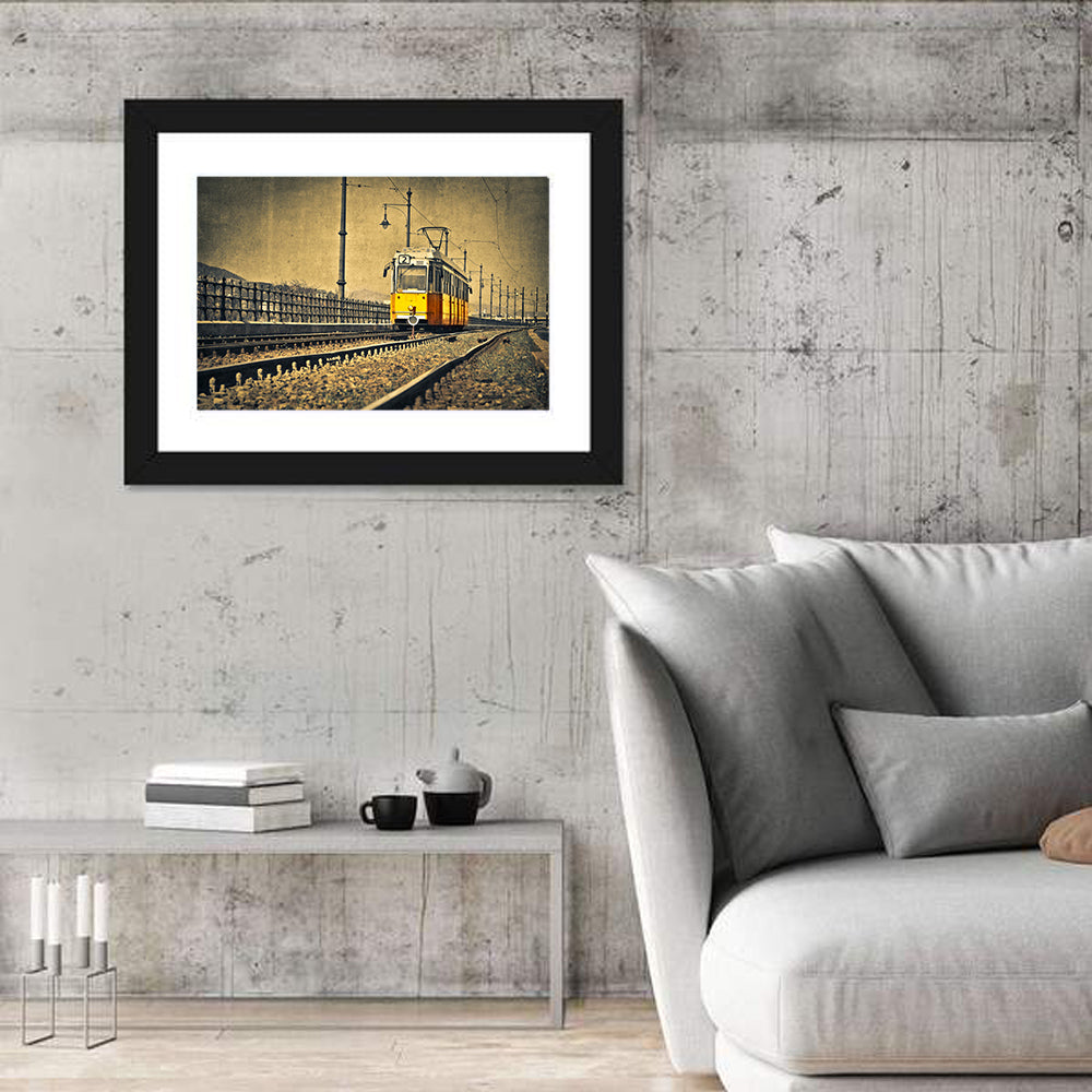 Yellow Tram No. 2 on Tracks Wall Art in a room, landscape