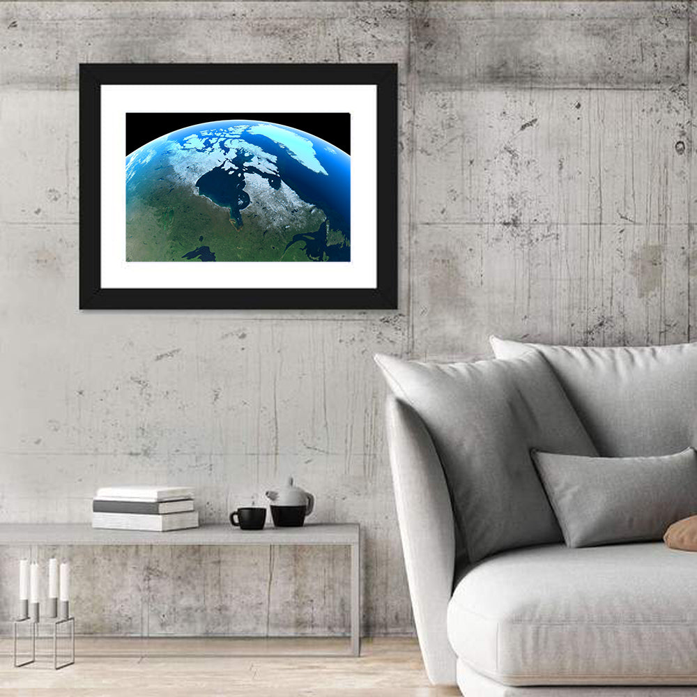 Canada and Greenland from Orbit Wall Art in a room, landscape