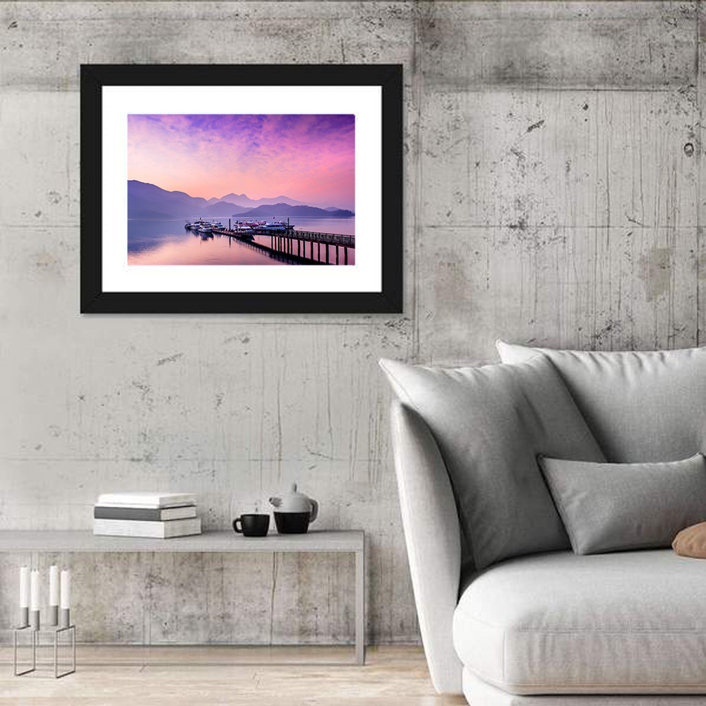 Sun Moon Lake at Dusk Wall Art in a room, landscape