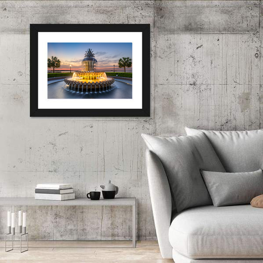 Charleston Pineapple Fountain at Dusk Wall Art