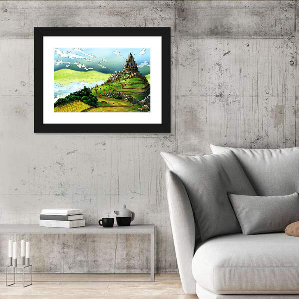 Hilltop Fairy Castle Illustration Wall Art