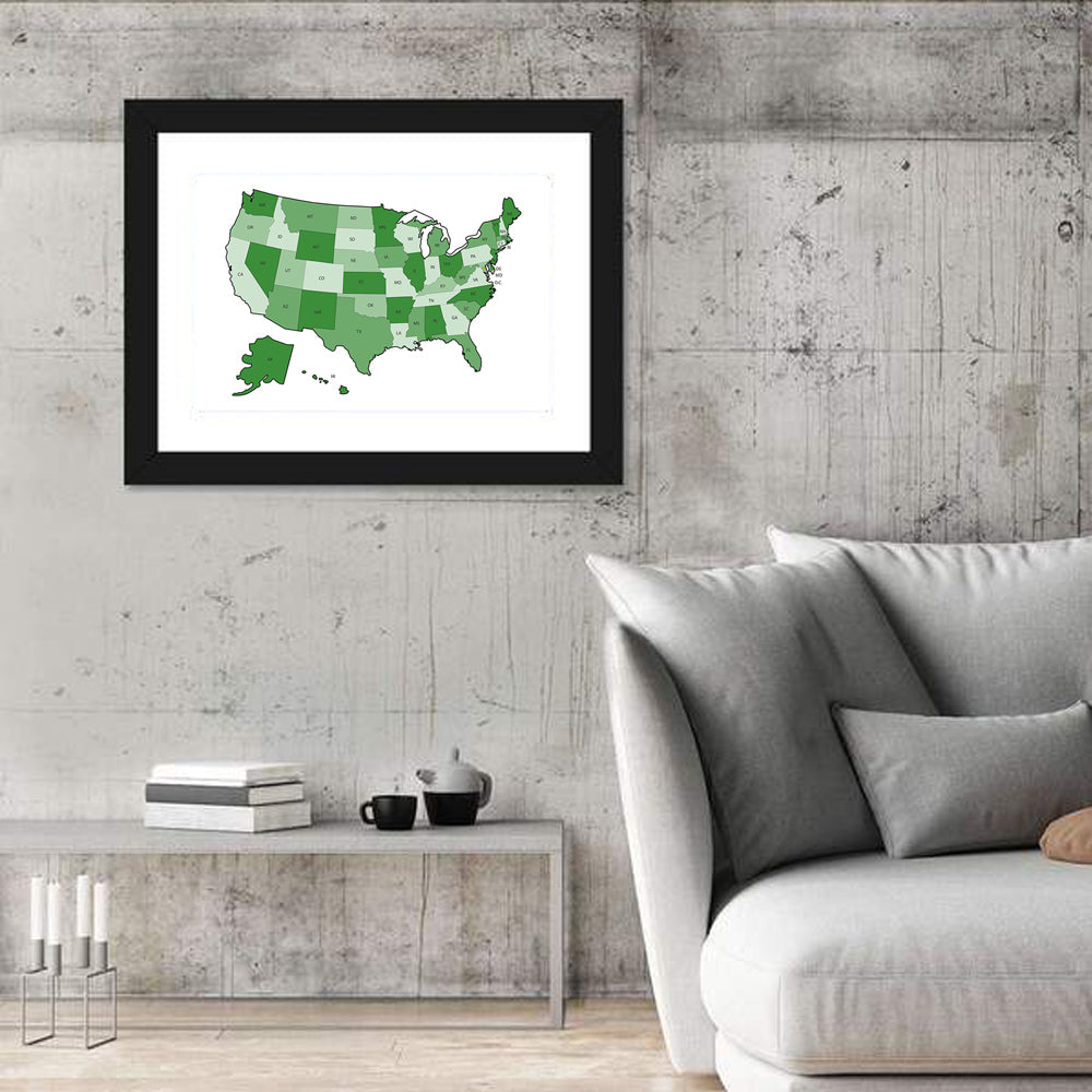 United States Political Map Wall Art in a room, landscape
