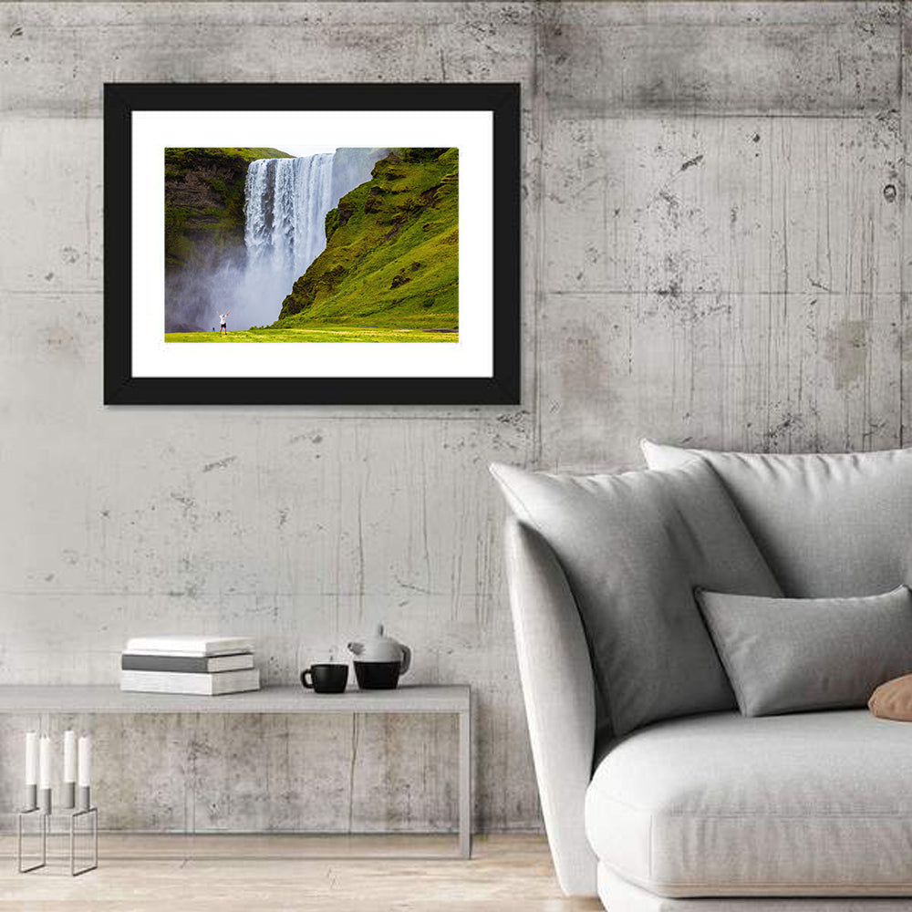 Skogafoss Waterfall with Moss Covered Cliffs Wall Art