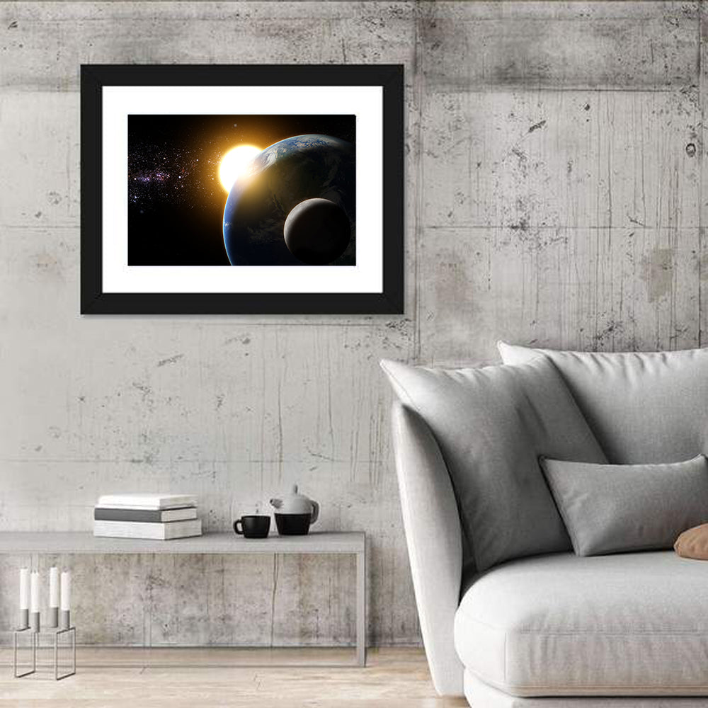 Sunflare Over Earth and Moon Wall Art