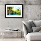 Forest Waterfall at Sunlit Lake Wall Art