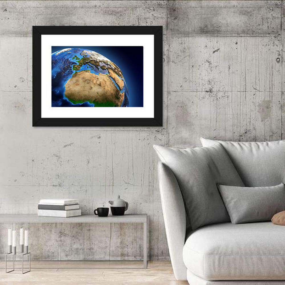 Detailed Earth from Space Wall Art in a room, landscape