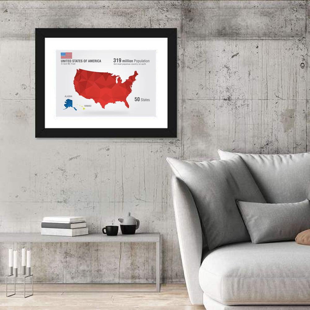 United States Geometric Map Wall Art in a room, landscape