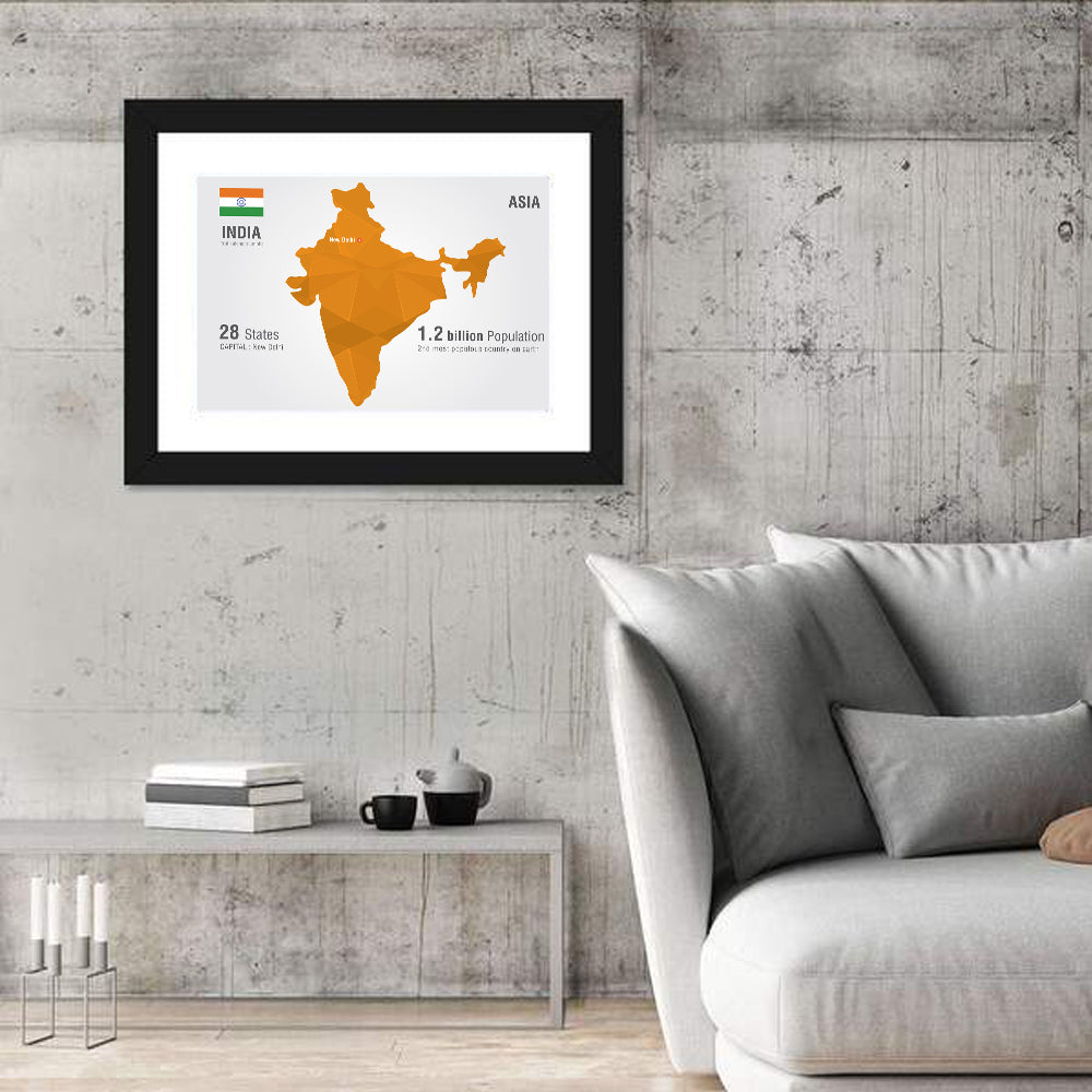 Polygonal India Map Infographic Wall Art