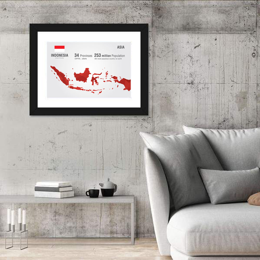 Indonesia Map Infographic Wall Art in a room, landscape