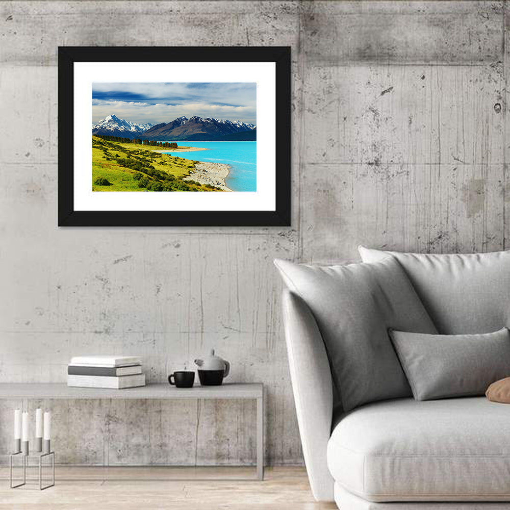 Mount Cook Over Lake Pukaki Wall Art in a room, landscape