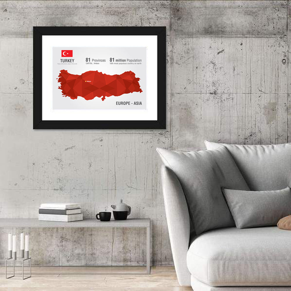 Turkey Map Infographic Wall Art in a room, landscape