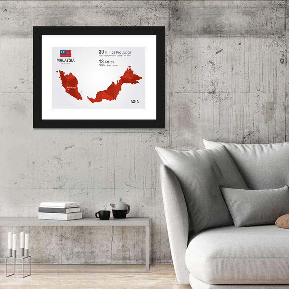 Malaysia Geometric Map Wall Art in a room, landscape