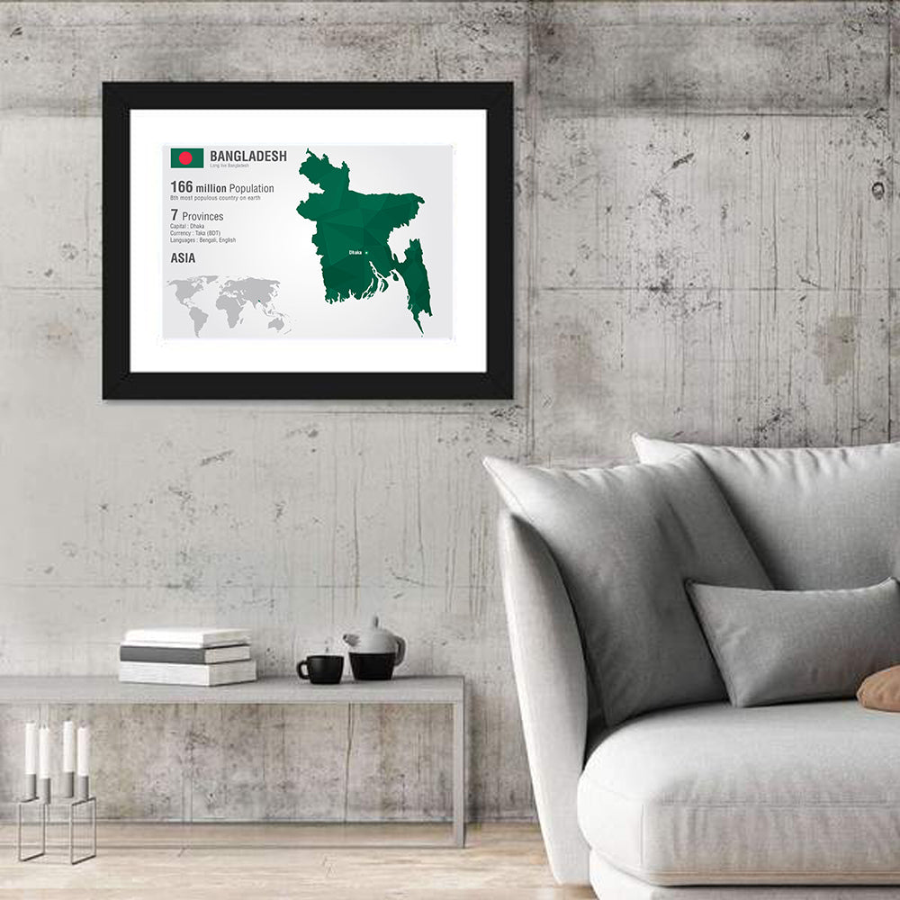 Bangladesh Map with Dhaka Marker Wall Art