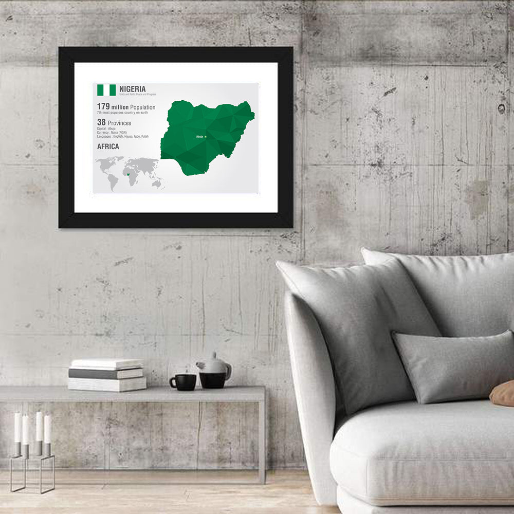 Geometric Map of Nigeria Wall Art in a room, landscape