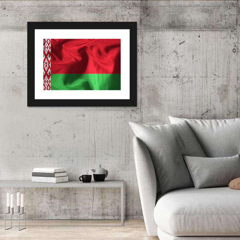 Waving Flag of Belarus Wall Art in a room, landscape