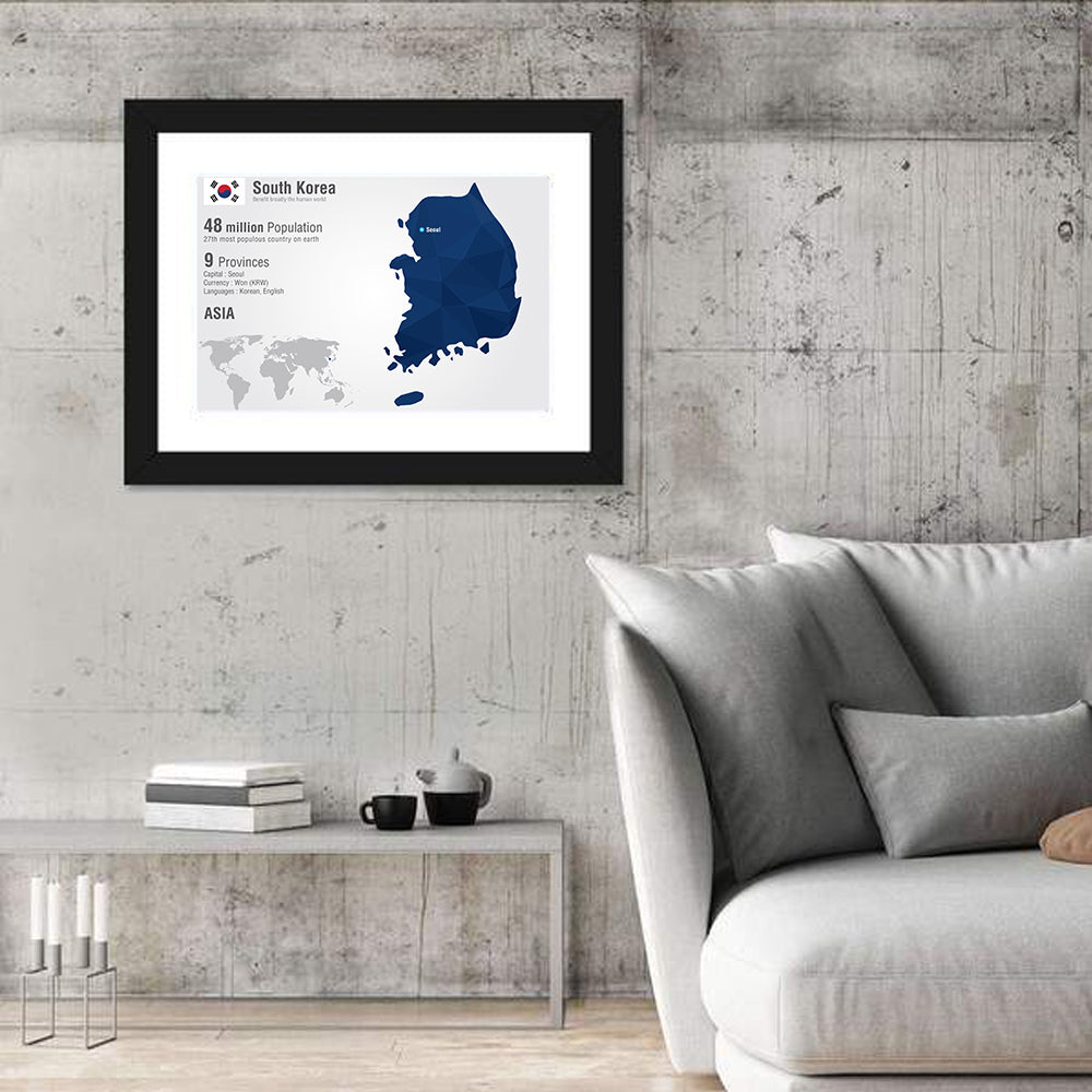 South Korea Infographic Map Wall Art in a room, landscape