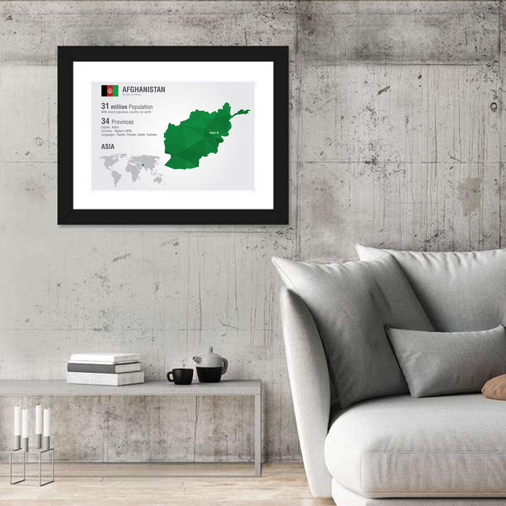 Polygonal Afghanistan Map Wall Art in a room, landscape
