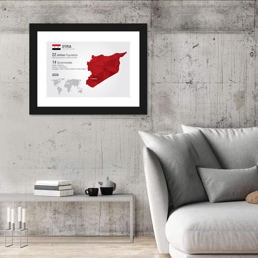 Syria Geometric Map Wall Art in a room, landscape