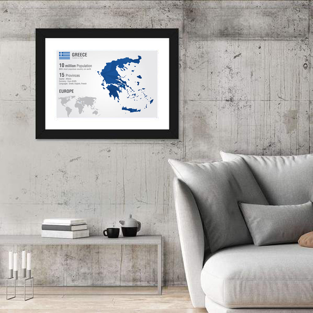 Low-poly Map of Greece Wall Art