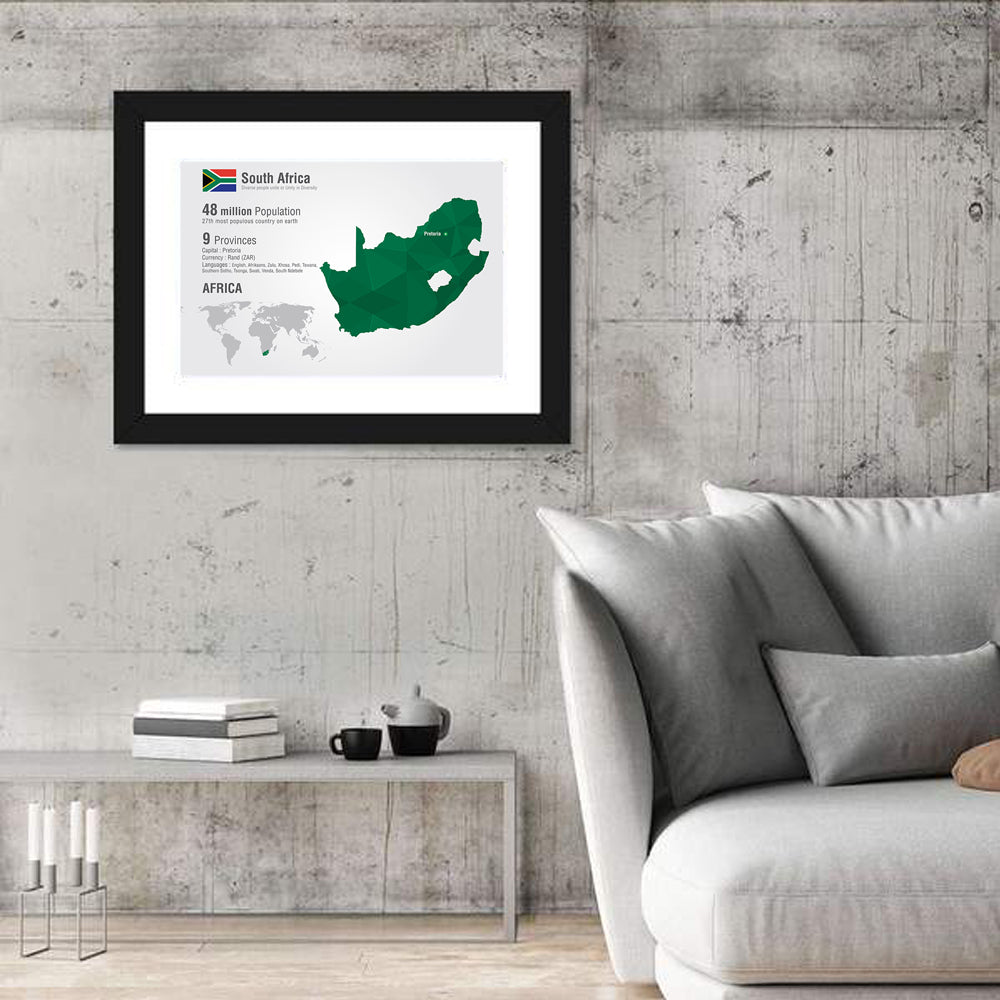 South Africa Geometric Map Wall Art in a room, landscape