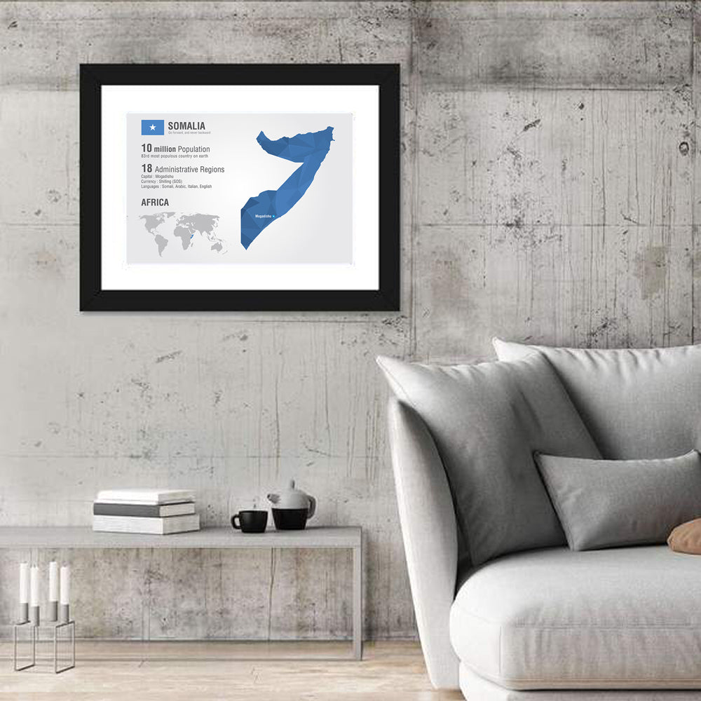 Somalia Geometric Map Wall Art in a room, landscape