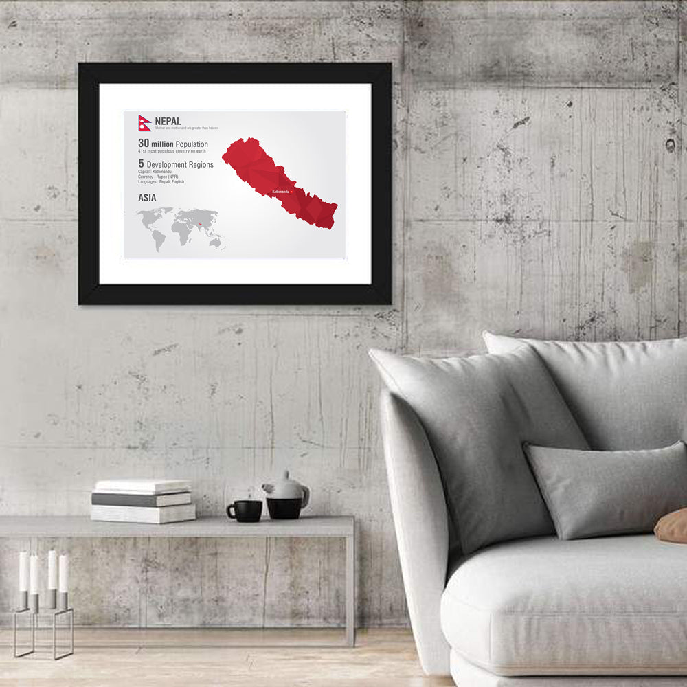 Polygonal Map of Nepal Wall Art in a room, landscape