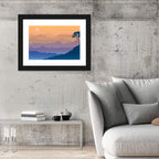 Layered Mountain Sunrise with Tree Silhouette Wall Art