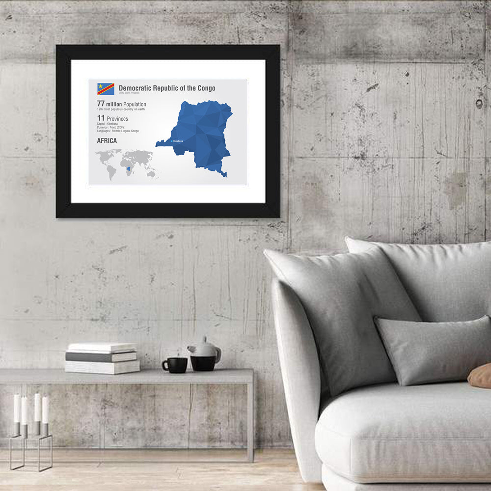 Democratic Republic of the Congo Map Wall Art in a room, landscape