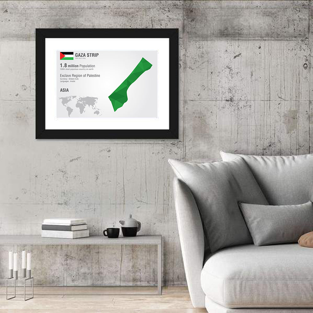 Gaza Strip Geometric Map Wall Art in a room, landscape