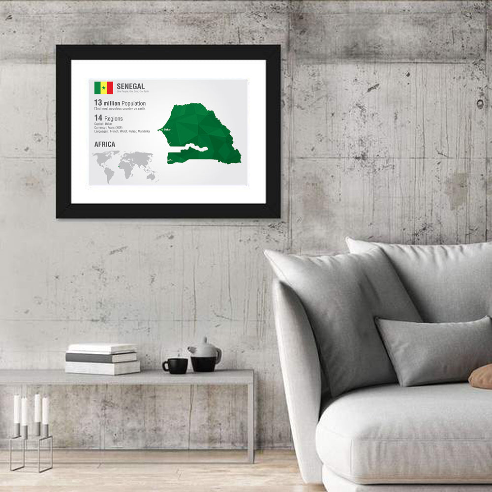 Senegal Map with Flag Wall Art
