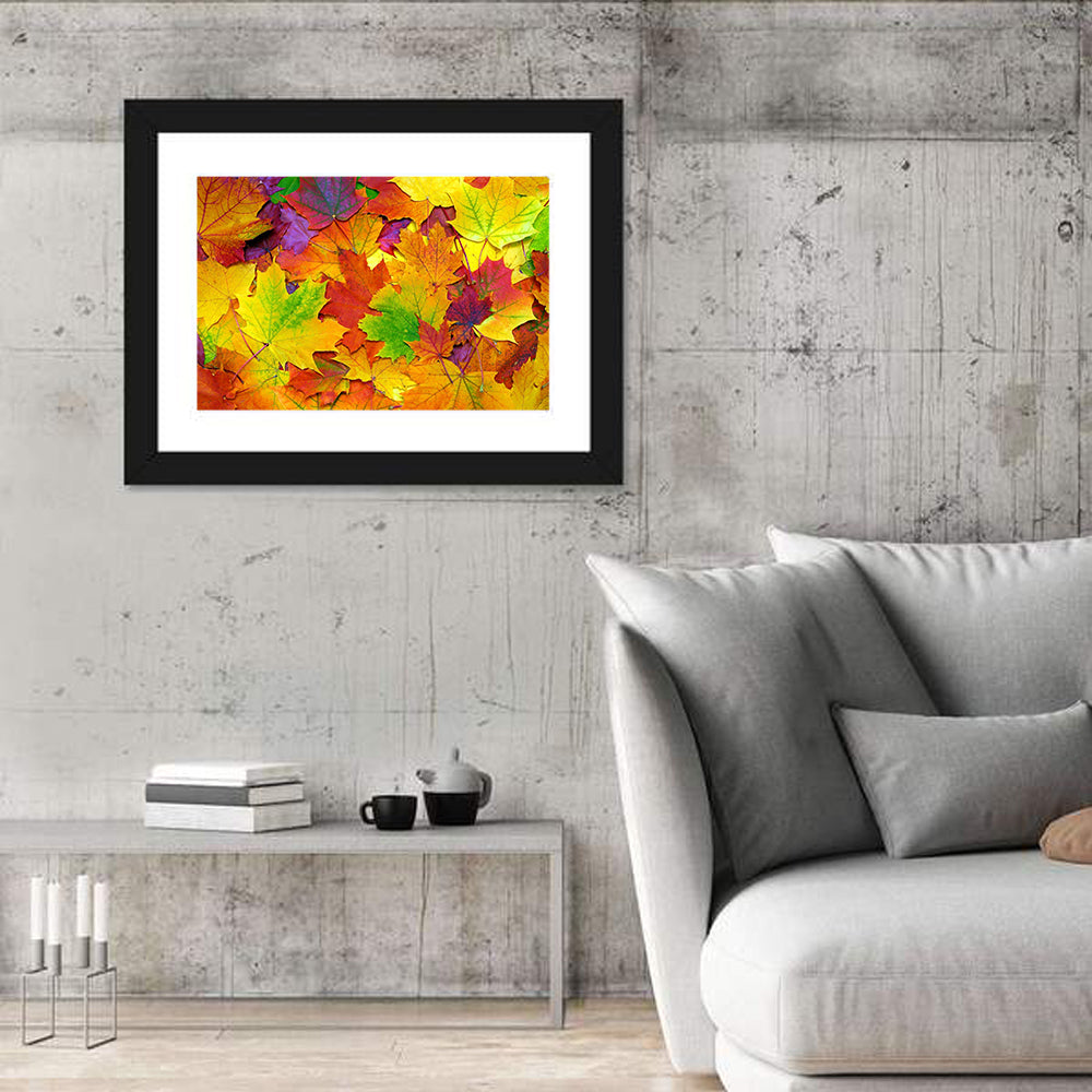 Colorful Autumn Leaves Wall Art in a room, landscape