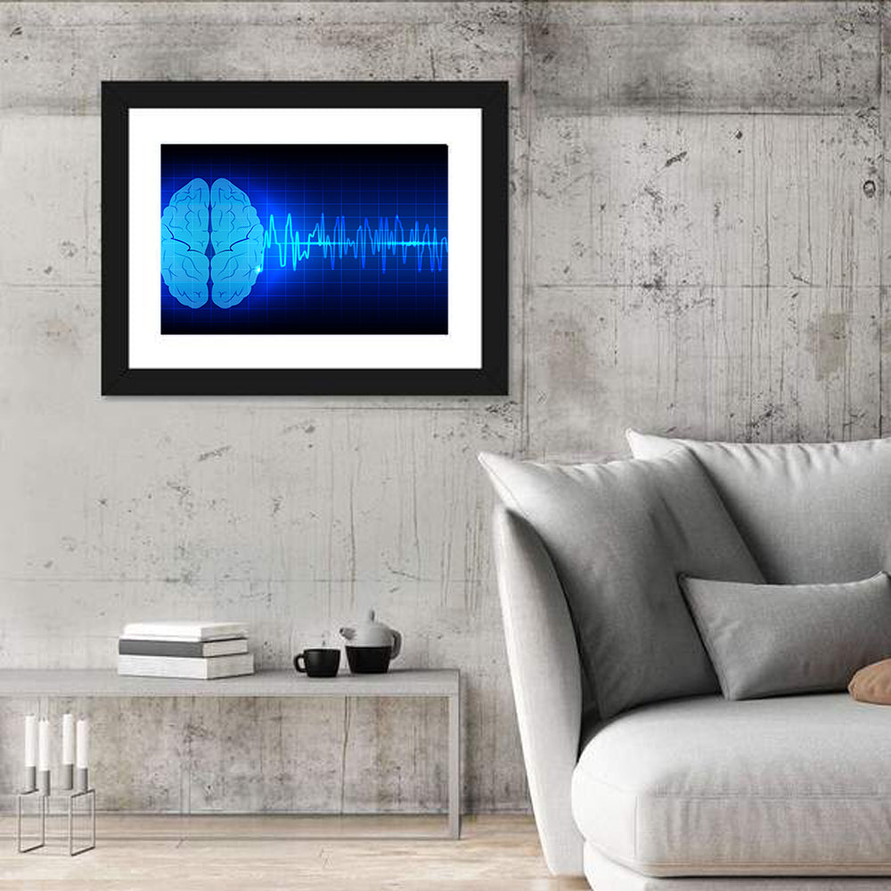 Glowing Brain Wave Visualization Wall Art in a room, landscape