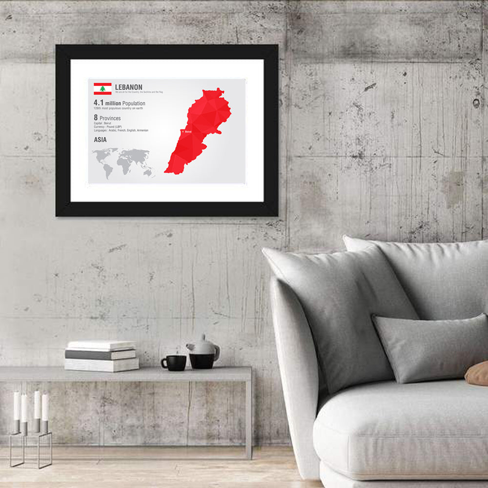 Lebanon Geometric Map Wall Art in a room, landscape