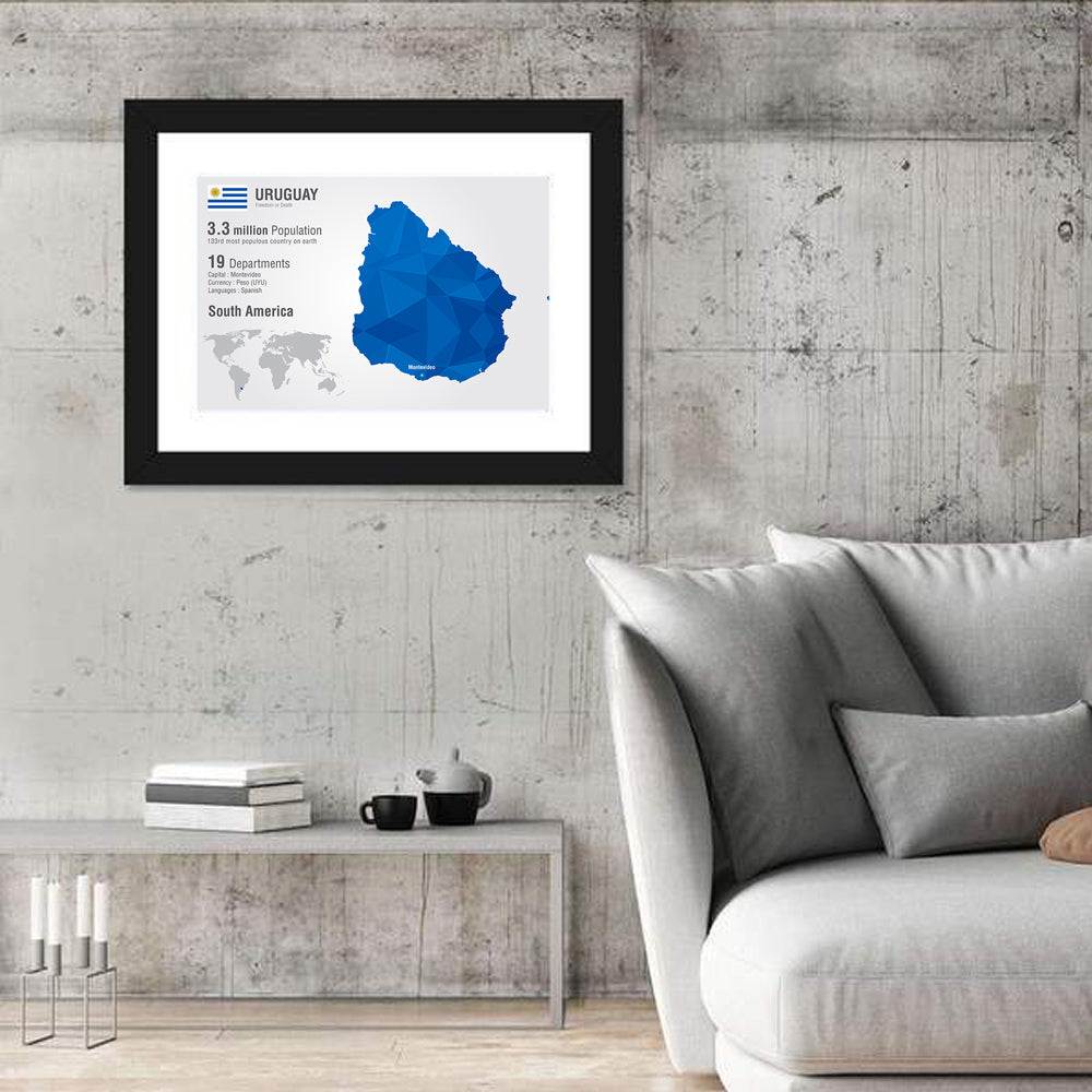 Uruguay Geometric Map Wall Art in a room, landscape