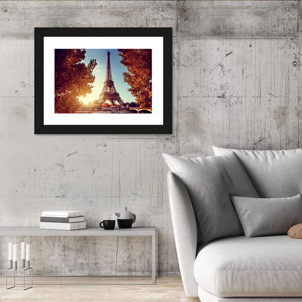 Autumn Seine with Eiffel Tower Wall Art in a room, landscape