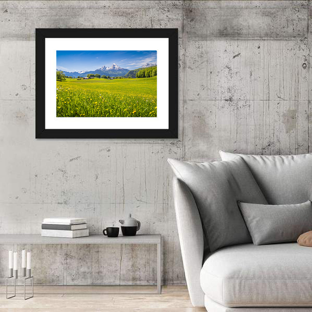 Watzmann Mountain Meadow Wall Art in a room, landscape
