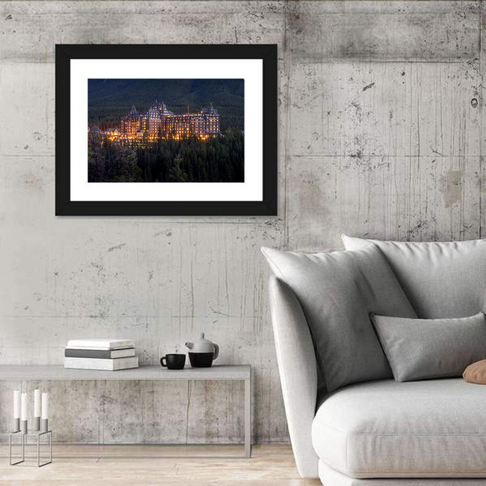 Fairmont Banff Springs at Dusk Wall Art in a room, landscape