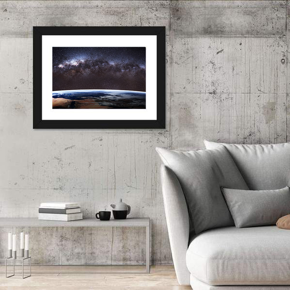 Earth from Space Wall Art in a room, landscape