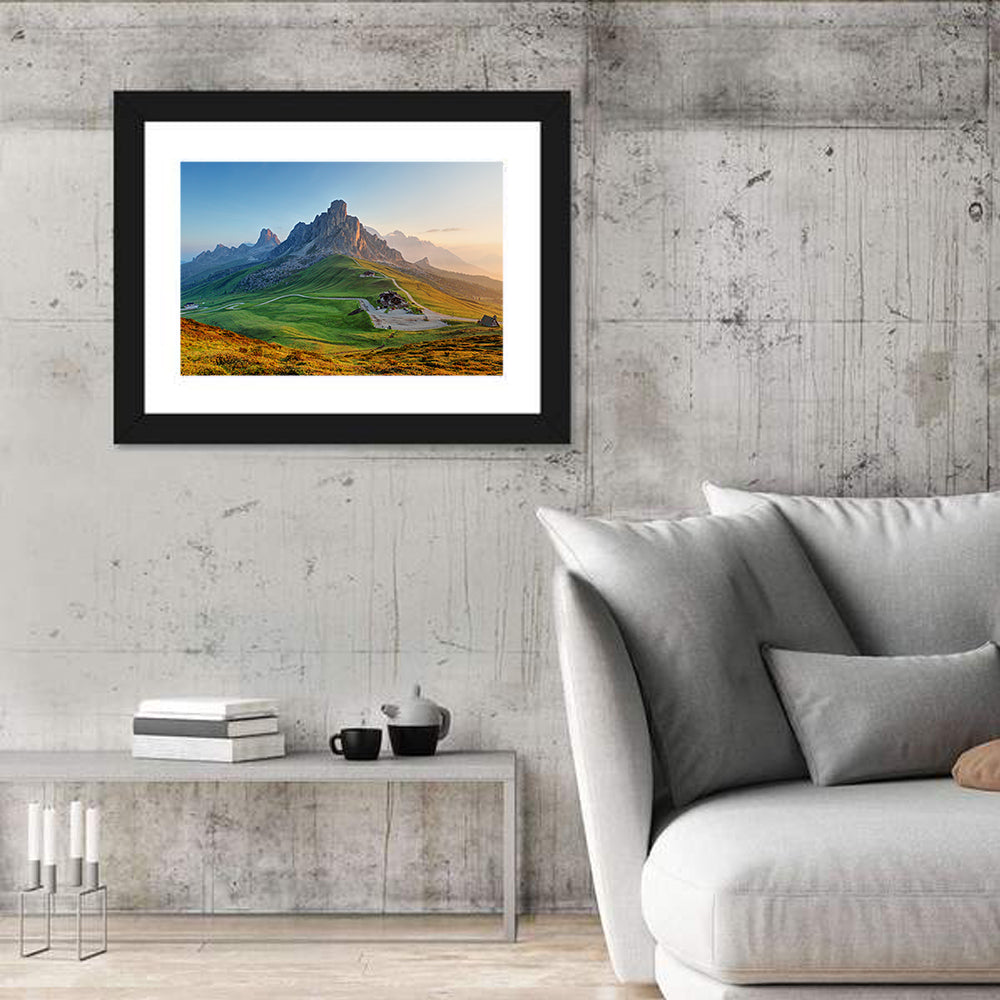 Passo Giau Dolomites Valley Wall Art in a room, landscape
