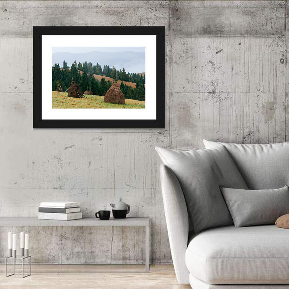 Haystacks in Mountain Village Wall Art