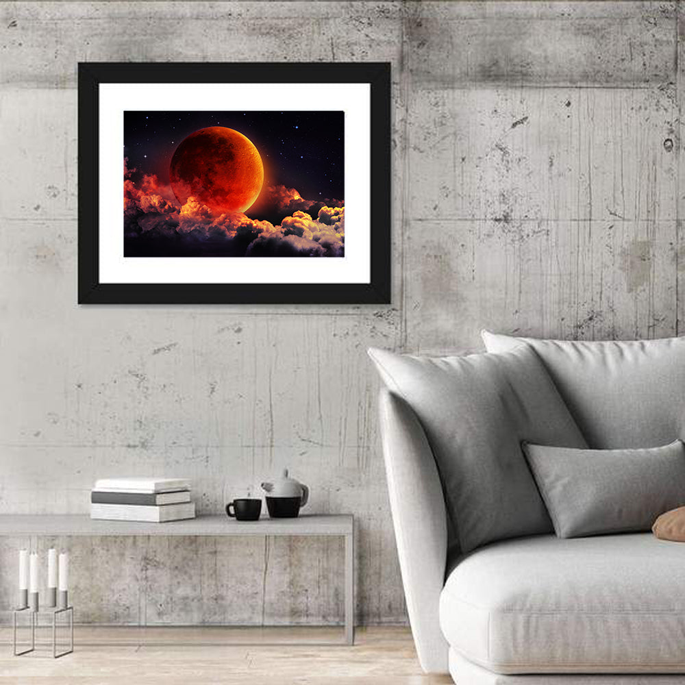Blood Moon Eclipse Wall Art in a room, landscape